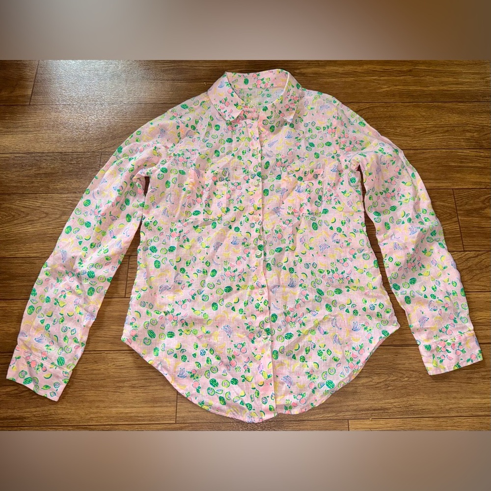 NWOT Lilly Pulitzer Sea View Button Down Linen Top Urchin Pink Size XXS